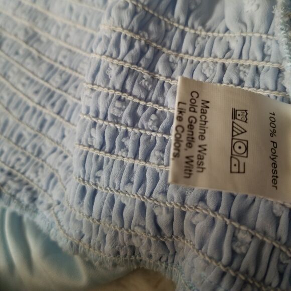 Women's Cropped Blue Sheer Balloon Sleeve Top - Picture 8 of 8